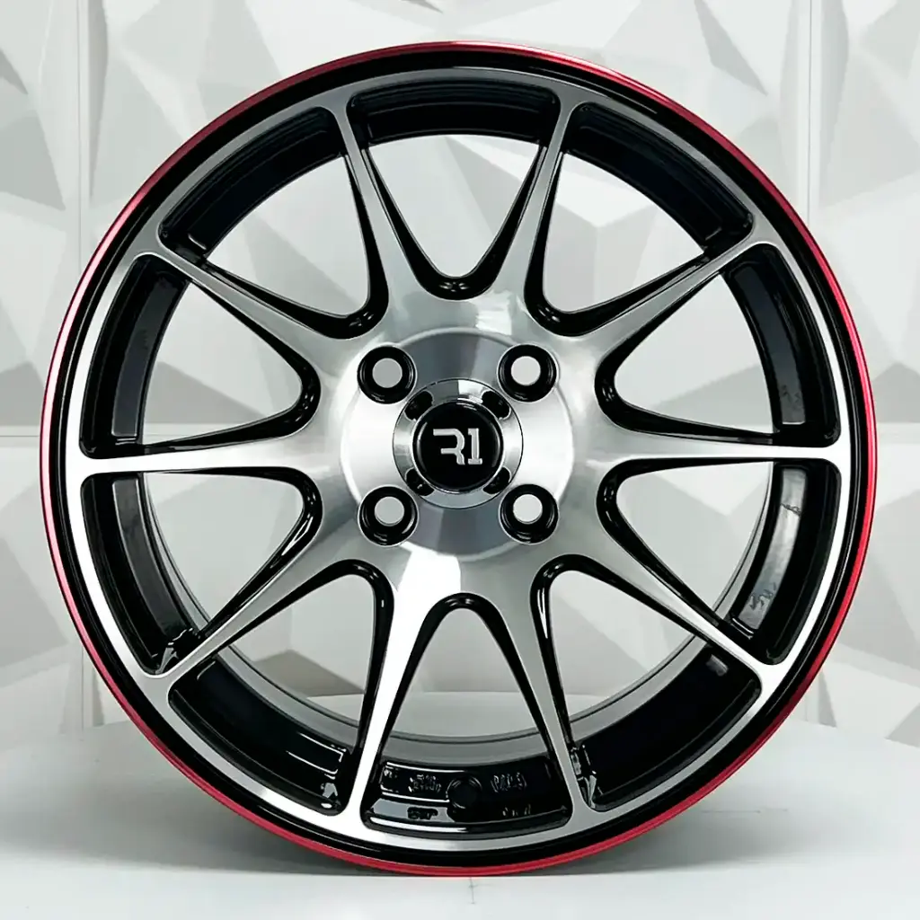 RIN 14X7 4-100/108 R1 SPORT QC1518 BLACK MACHINE FACE RED LINE ET0 CB73.1
